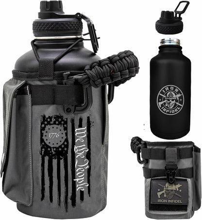 Battle Bottle - Half Gallon Water Bottle Insulated, 64 Oz Stainless Steel Water Jug with Paracord Handle - Gym Water Bottle for Men with Rugged Sleeve for Storage (Betsy Ross 2 Liter)